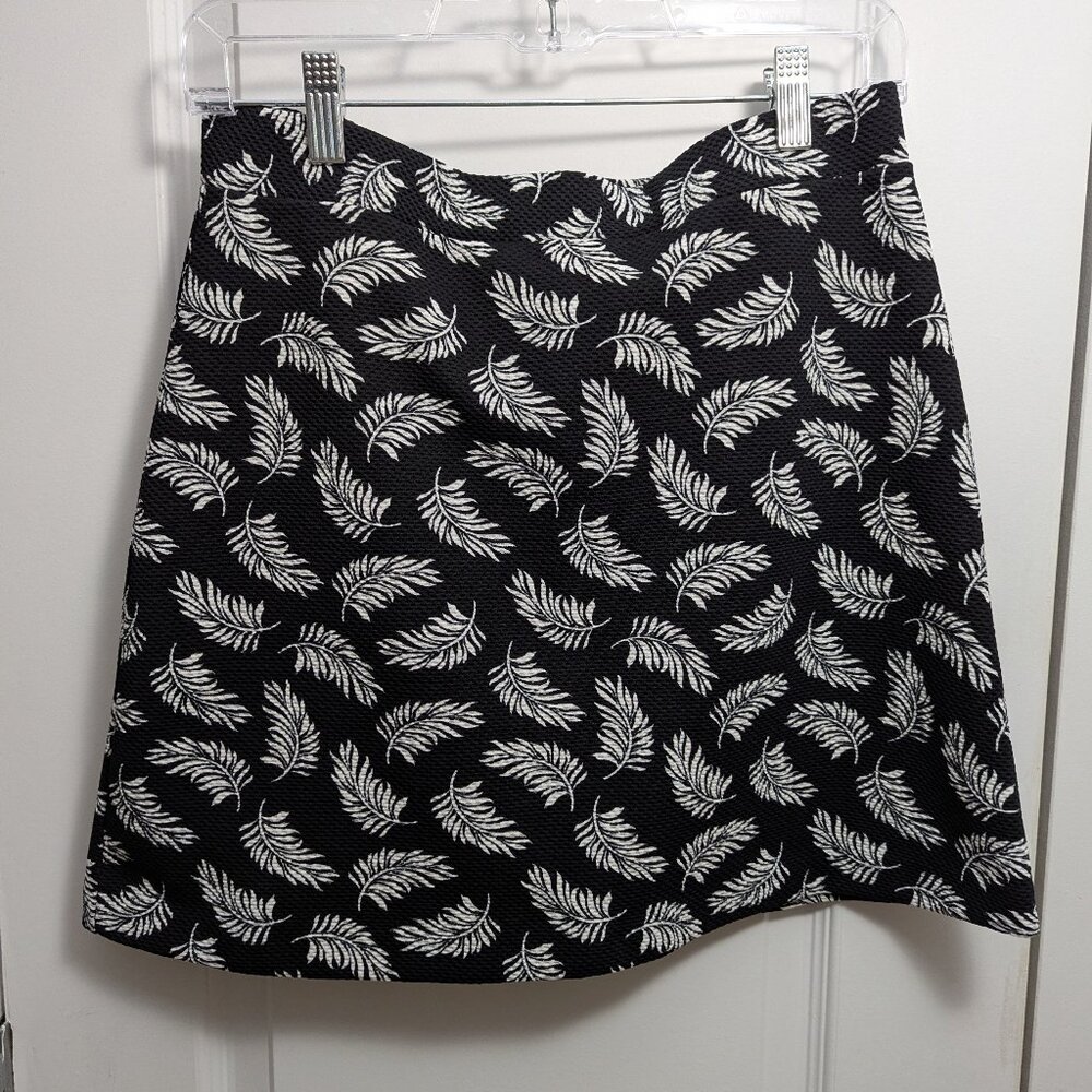 H&M Mini Skater Skirt-Black with Tropical Leaf Print